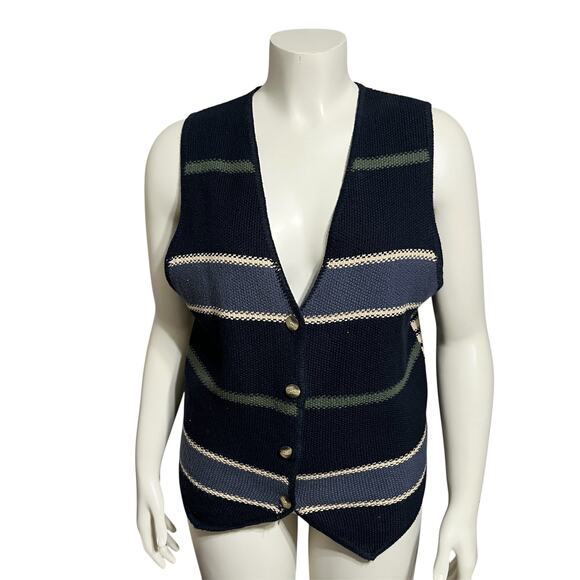 Express Tricot Sweaters - Express Tricot Women’s Cotton Ramie Striped Vest Sz-Large